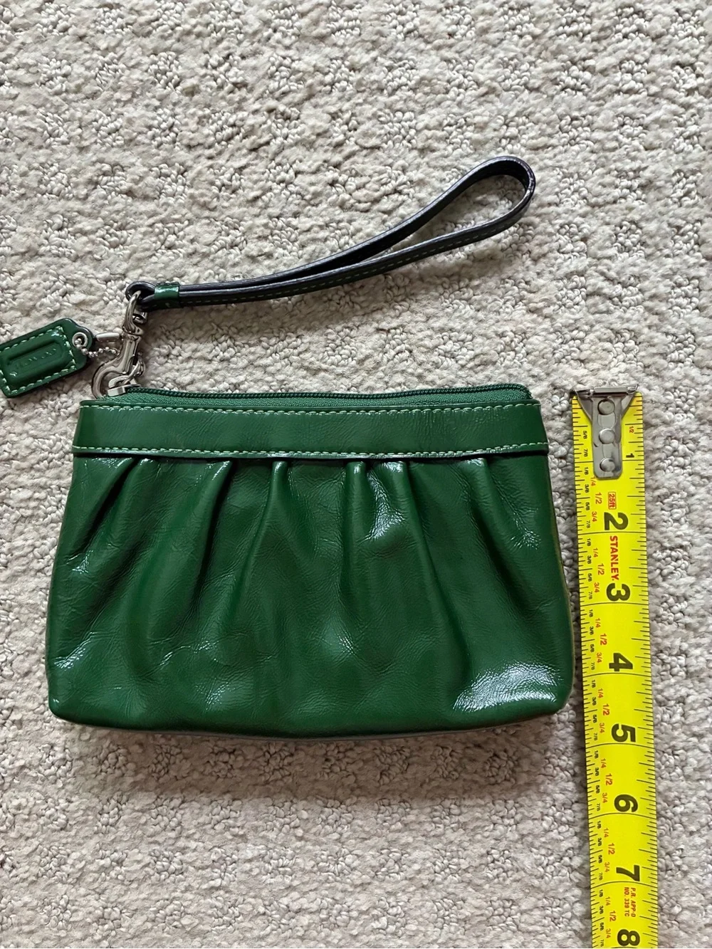 Coach Green Leather Corner Zip Wristlet with Logo